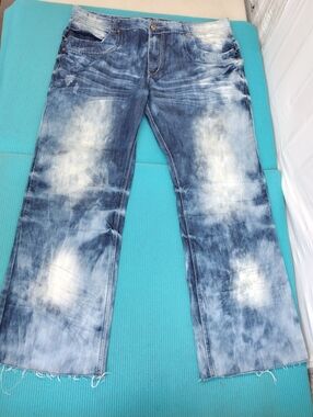 Stone Touch Men's Raw Jeans Straight Relaxed Tye Dye Distressed Sz 40